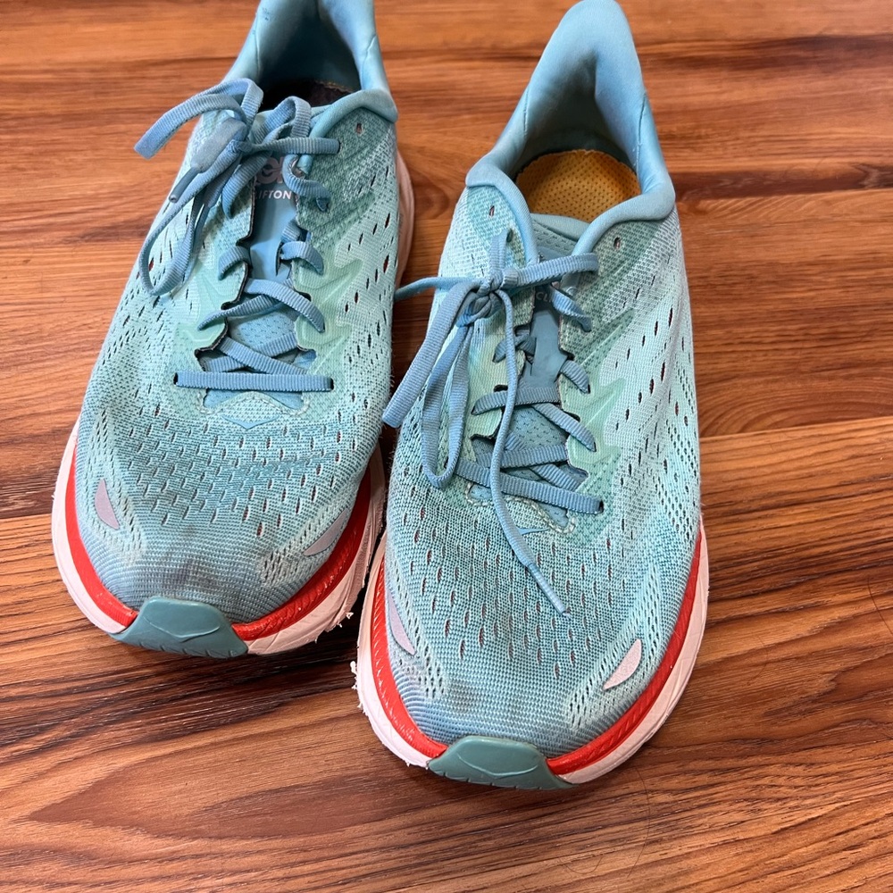 Hoka One One Clifton 8 Aquarelle Blue Lace Up Running Shoes Womans Size 11b